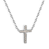 10*15mm cross with white diamond pendant necklace 42+5cm steel color/golden