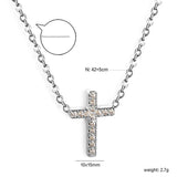 10*15mm cross with white diamond pendant necklace 42+5cm steel color/golden