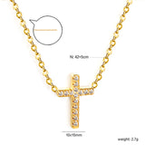 10*15mm cross with white diamond pendant necklace 42+5cm steel color/golden