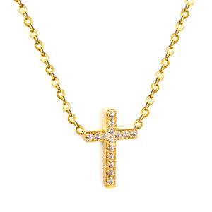 10*15mm cross with white diamond pendant necklace 42+5cm steel color/golden