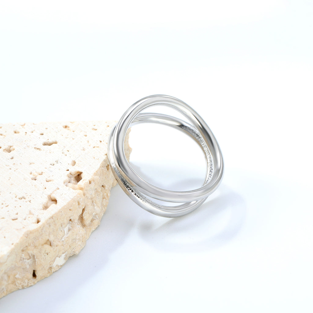 11mm H-Size Double Circle Steel/Gold Plated Statement Ring