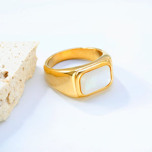 11mm Square White Steel/Gold Plated Fashion Ring