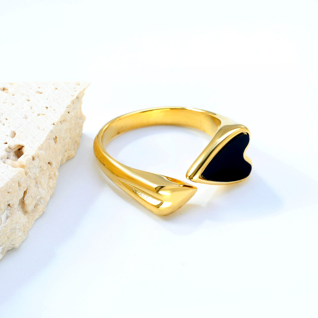 9.8mm H-Size Heart-Shaped White Shell Inlay Gold-Plated Ring