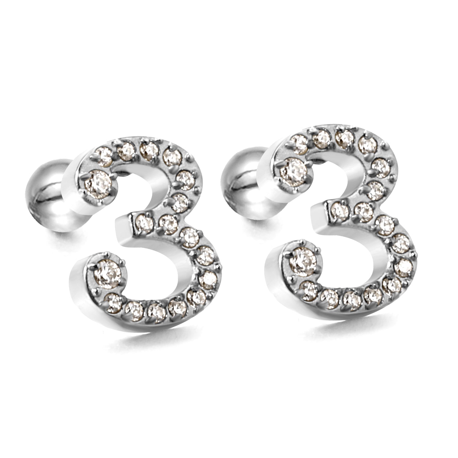 Steel ball screw-in numbers 1~9 with white diamond earrings 6*10mm asonjewelry