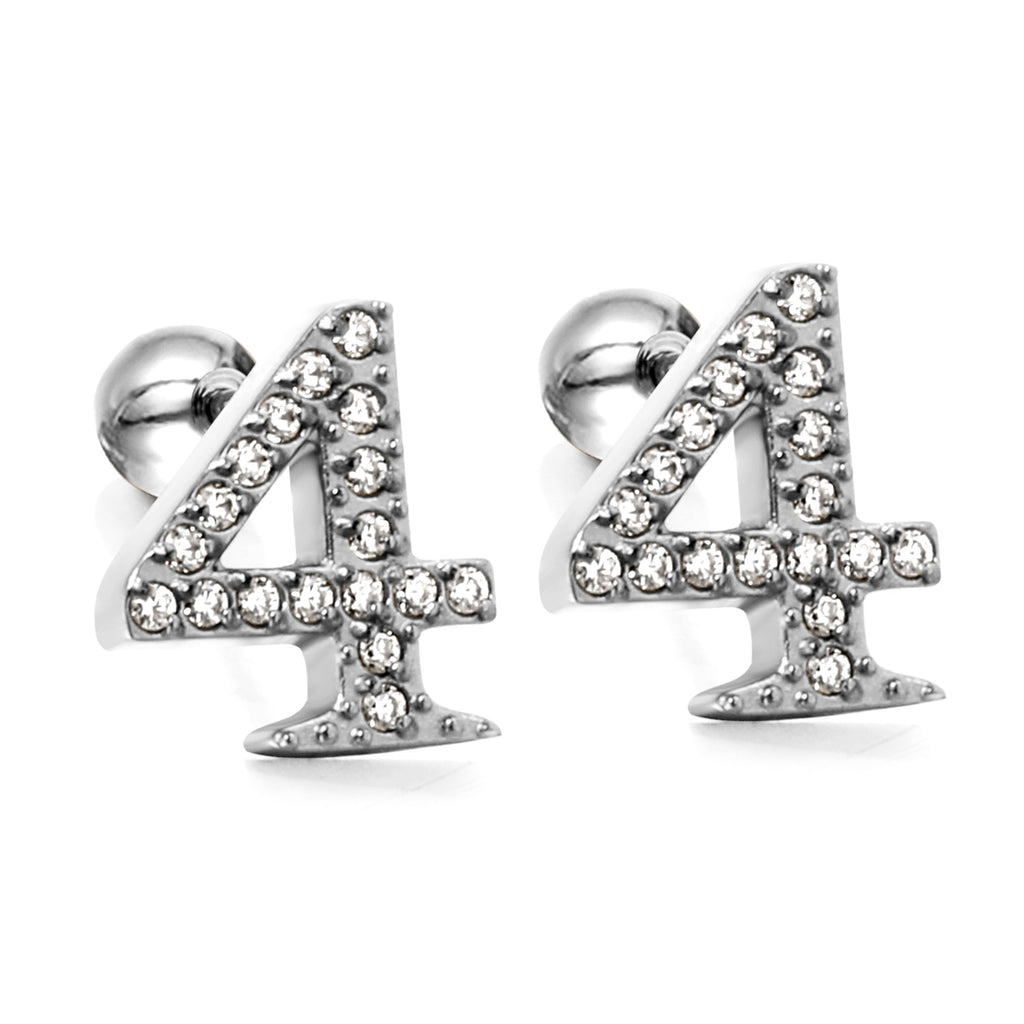 Steel ball screw-in numbers 1~9 with white diamond earrings 6*10mm