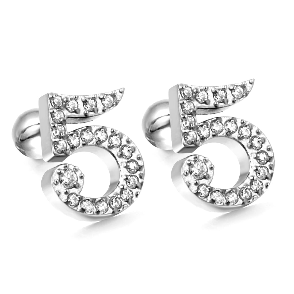 Steel ball screw-in numbers 1~9 with white diamond earrings 6*10mm
