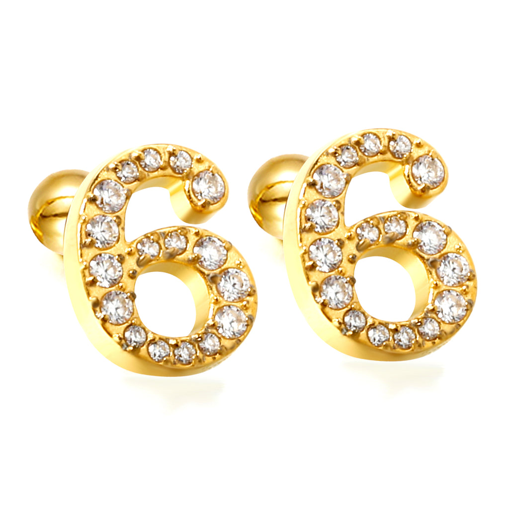 Steel ball screw-in numbers 1~9 with white diamond earrings 6*10mm