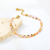 2mm color zirconium beads*18cm+double lip chain 16+3cm end chain+6mm round plate Double chain bracelet Steel/Golden