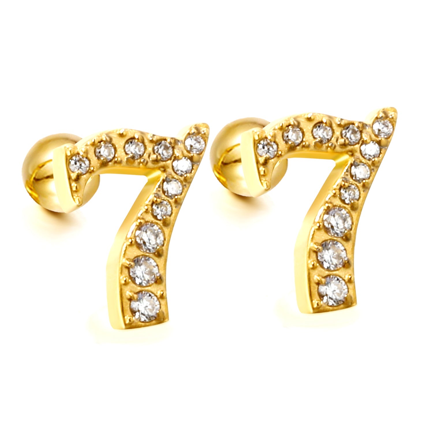 Steel ball screw-in numbers 1~9 with white diamond earrings 6*10mm asonjewelry