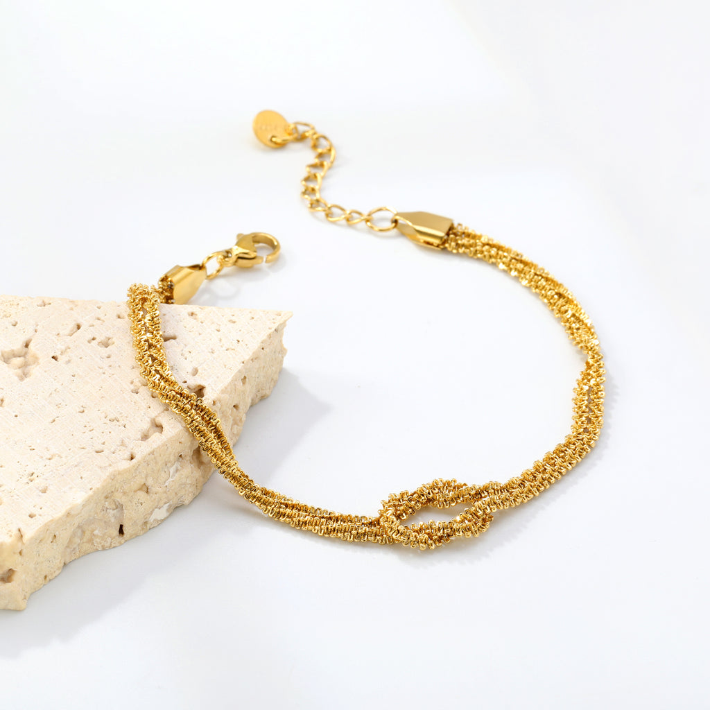 2.3mm Double Clasp Cauliflower Chain 18+3cm+6mm Round Plaque Double Chain Bracelet Gold Color