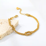 2.3mm Double Clasp Cauliflower Chain 18+3cm+6mm Round Plaque Double Chain Bracelet Gold Color