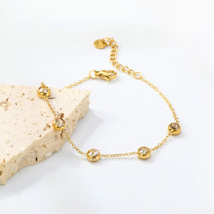 6mm Round Sticky Swarovski Diamonds 17.5+3cm+6mm Bracelet Golden