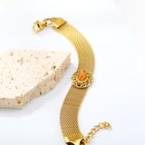 18.8*15mm Oval Hollowed Out with Earth Yellow Stones 18.5+3cm End Bracelet Bracelet Golden