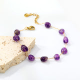 About 8.6*7mm Amethyst 0.3 Elongated Chain 20+3cm+6mm Round Plaque Bracelet Golden