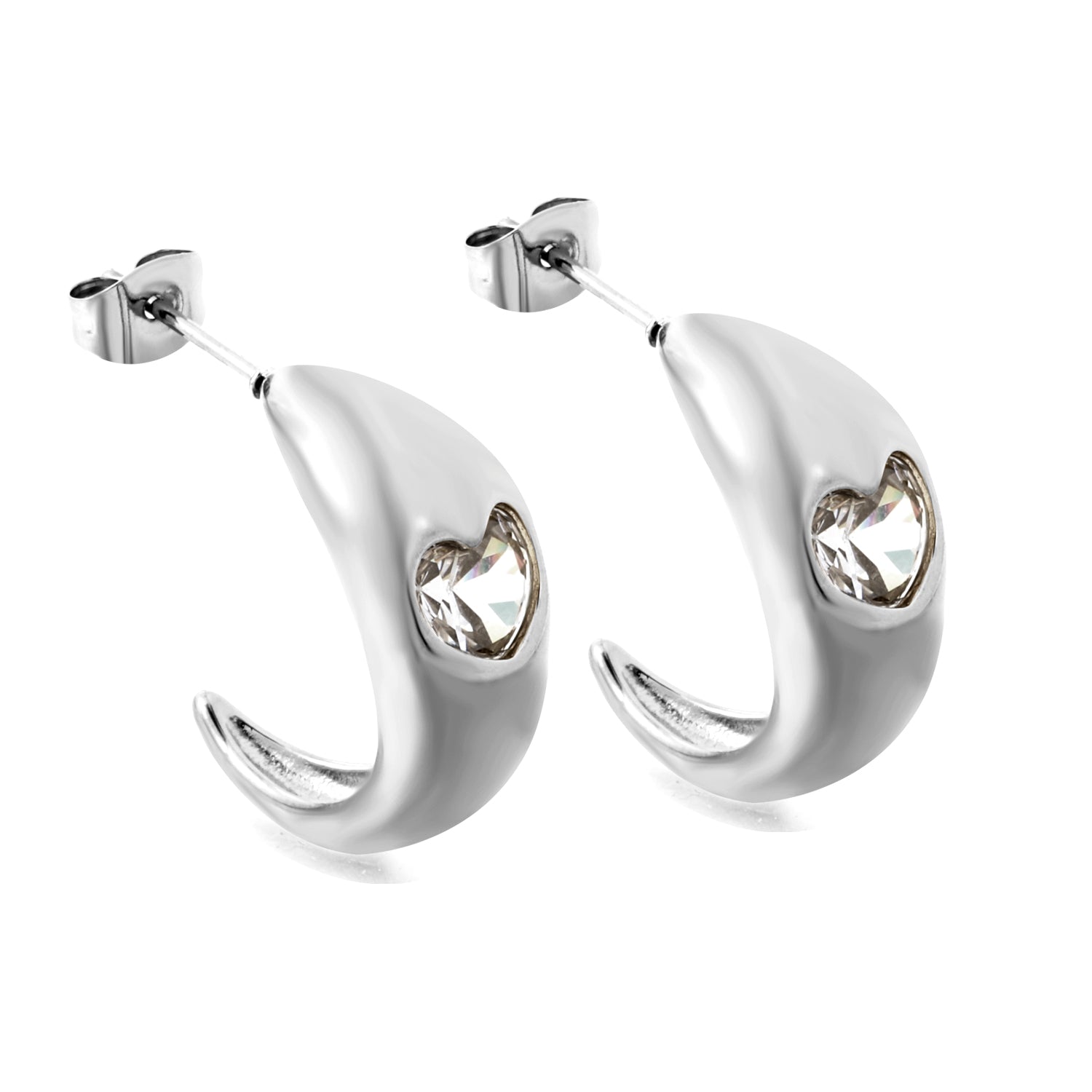 C-shaped size head with heart-shaped white diamond earrings 9.3*23mm asonjewelry