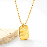 15*22mm Rectangular Pendant 2mm Bead Chain*40+5cm+6mm Round Plaque Necklace Golden