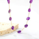 Approx. 9.5*7.4mm amethyst accessories 0.3 elongated chain 40+5cm+6mm round plate necklace gold color