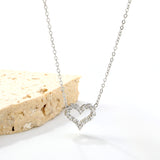 11*10mm Heart Shaped Circle with White Diamond Edge Pendant Necklace 42+5cm Steel/Golden