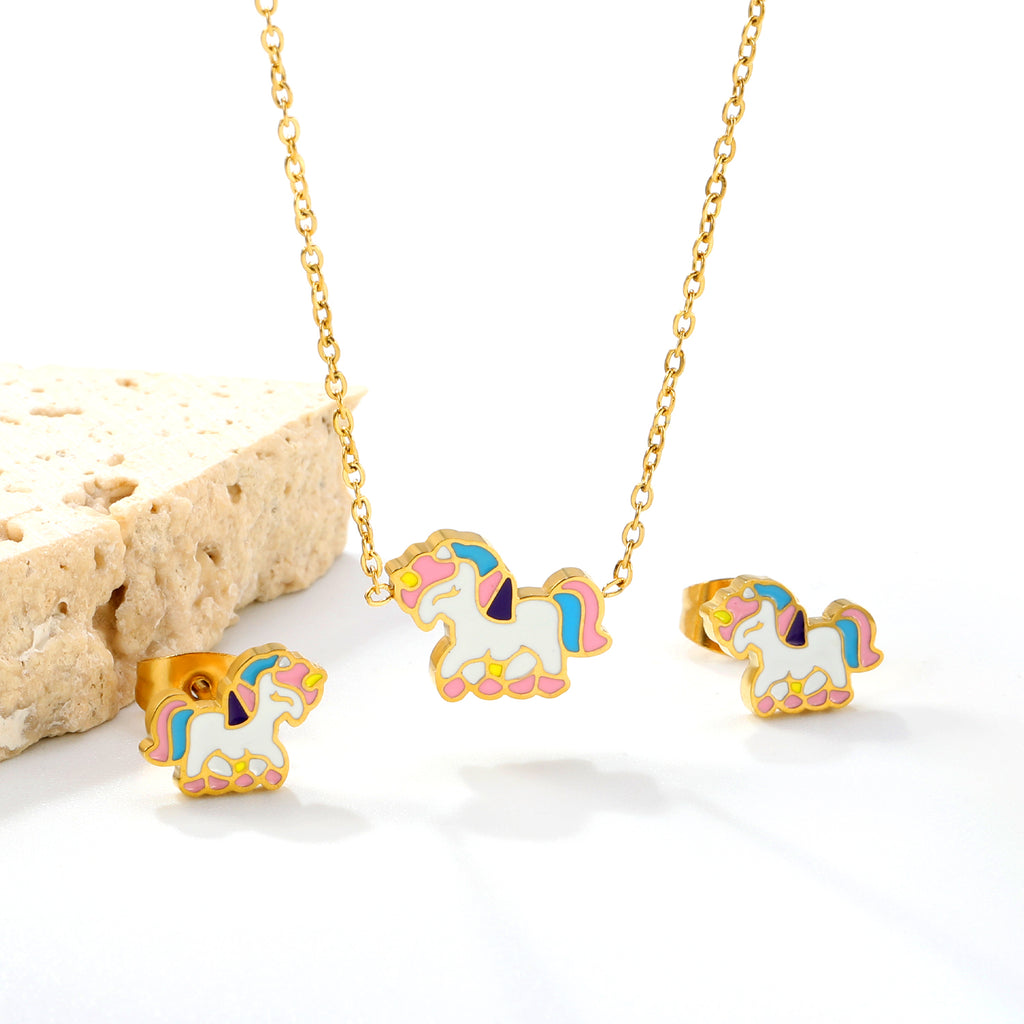 Pony set Gold color earrings:10.5*7.8mm Pendant:9.5*13mm 0.3 cross chain 40+5cm+6mm round plate