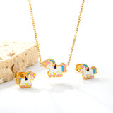 Pony set Gold color earrings:10.5*7.8mm Pendant:9.5*13mm 0.3 cross chain 40+5cm+6mm round plate