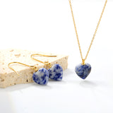 Gray/Purple/Blue Heart Stones Set Gold Earrings:12.2*12.3mm Pendant:12.2*12.3mm 0.3 Cross Chain 40+5cm+6mm Round Plaque