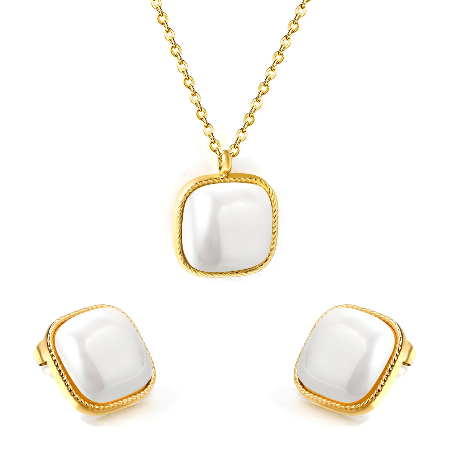 16.5*16.5mm Twisted Edge Square with White Pearl Set asonjewelry