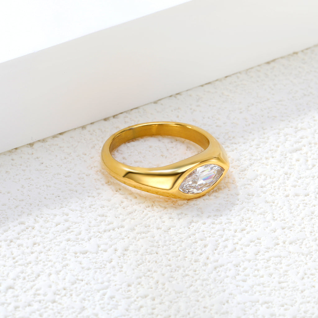 7mm H-Size White Zirconia Inlay Steel/Gold Plated Ring
