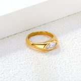 7mm H-Size White Zirconia Inlay Steel/Gold Plated Ring