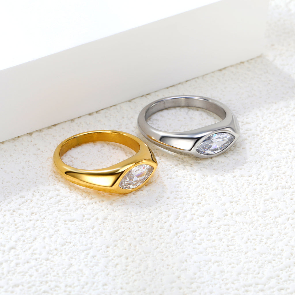 7mm H-Size White Zirconia Inlay Steel/Gold Plated Ring