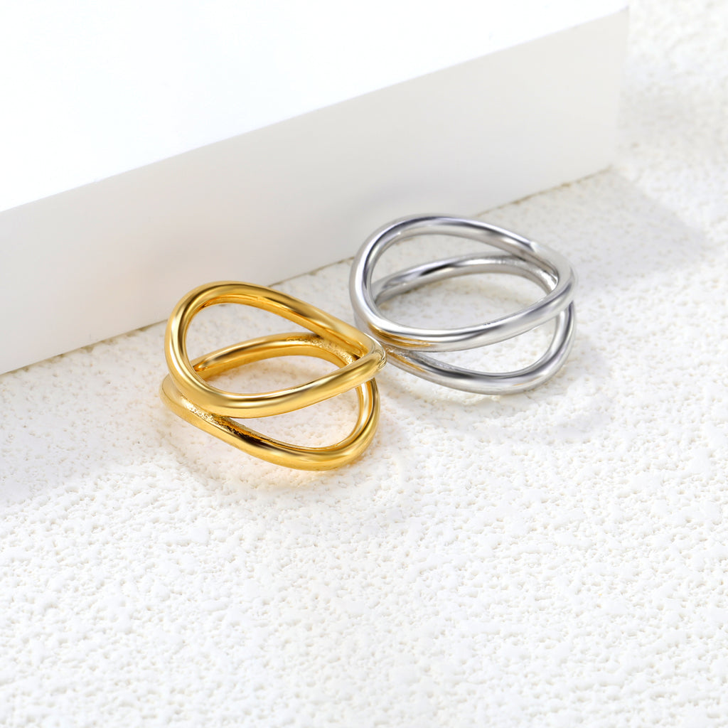 11mm H-Size Double Circle Steel/Gold Plated Statement Ring