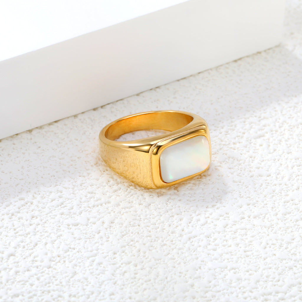 11mm Square White Steel/Gold Plated Fashion Ring