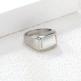 11mm Square White Steel/Gold Plated Fashion Ring