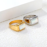 11mm Square White Steel/Gold Plated Fashion Ring