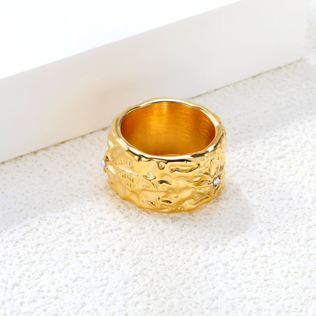 12.5mm Octagonal Pearl-Embellished Steel/Gold Tone Ring