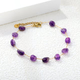 About 8.6*7mm Amethyst 0.3 Elongated Chain 20+3cm+6mm Round Plaque Bracelet Golden
