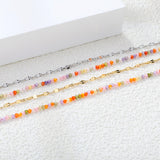2mm color zirconium beads*18cm+double lip chain 16+3cm end chain+6mm round plate Double chain bracelet Steel/Golden