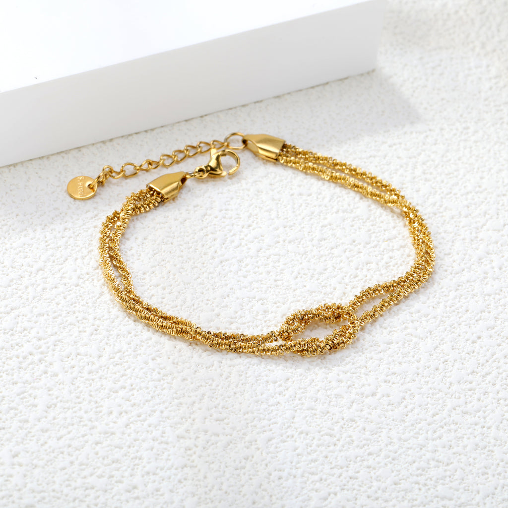 2.3mm Double Clasp Cauliflower Chain 18+3cm+6mm Round Plaque Double Chain Bracelet Gold Color