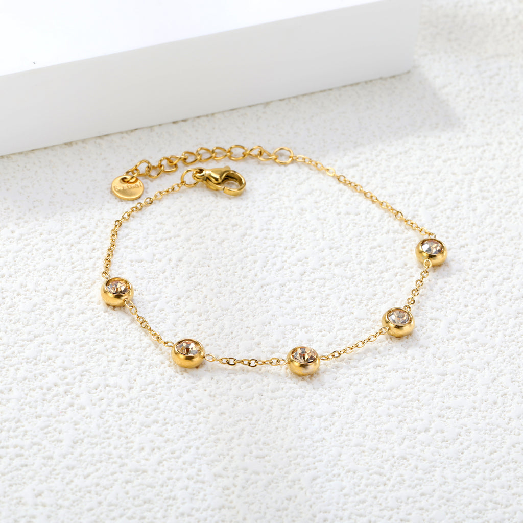 6mm Round Sticky Swarovski Diamonds 17.5+3cm+6mm Bracelet Golden