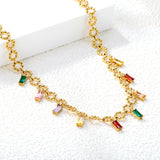 3.1*6mm square diamond mixed color accessories 7mm seven beads wreath chain *40+5cm+6mm round plate necklace Golden