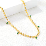 3*3.8mm teardrop emerald diamonds accessories 3mm beads chain *40+5cm+6mm round plaque Necklace Golden