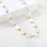 10mm round imitation pearl accessories 2mm through-hole beads *37+8cm+6mm round plate necklace gold color
