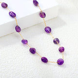 Approx. 9.5*7.4mm amethyst accessories 0.3 elongated chain 40+5cm+6mm round plate necklace gold color