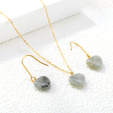 Gray/Purple/Blue Heart Stones Set Gold Earrings:12.2*12.3mm Pendant:12.2*12.3mm 0.3 Cross Chain 40+5cm+6mm Round Plaque