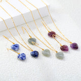 Gray/Purple/Blue Heart Stones Set Gold Earrings:12.2*12.3mm Pendant:12.2*12.3mm 0.3 Cross Chain 40+5cm+6mm Round Plaque