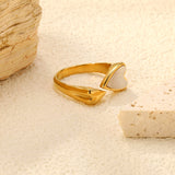 9.8mm H-Size Heart-Shaped White Shell Inlay Gold-Plated Ring