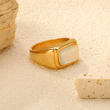 11mm Square White Steel/Gold Plated Fashion Ring