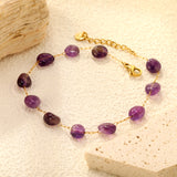 About 8.6*7mm Amethyst 0.3 Elongated Chain 20+3cm+6mm Round Plaque Bracelet Golden