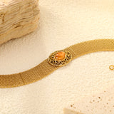 18.8*15mm Oval Hollowed Out with Earth Yellow Stones 18.5+3cm End Bracelet Bracelet Golden
