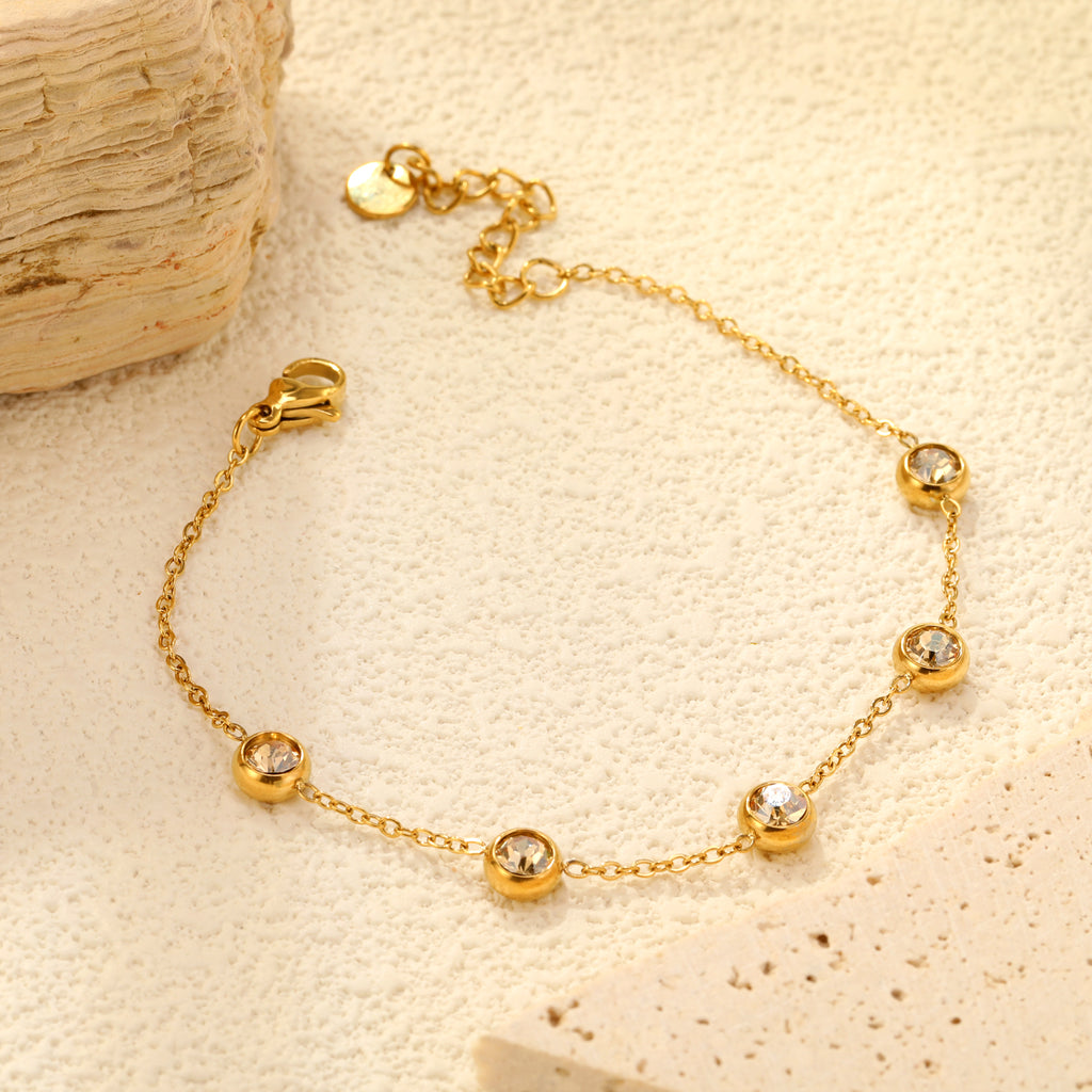 6mm Round Sticky Swarovski Diamonds 17.5+3cm+6mm Bracelet Golden