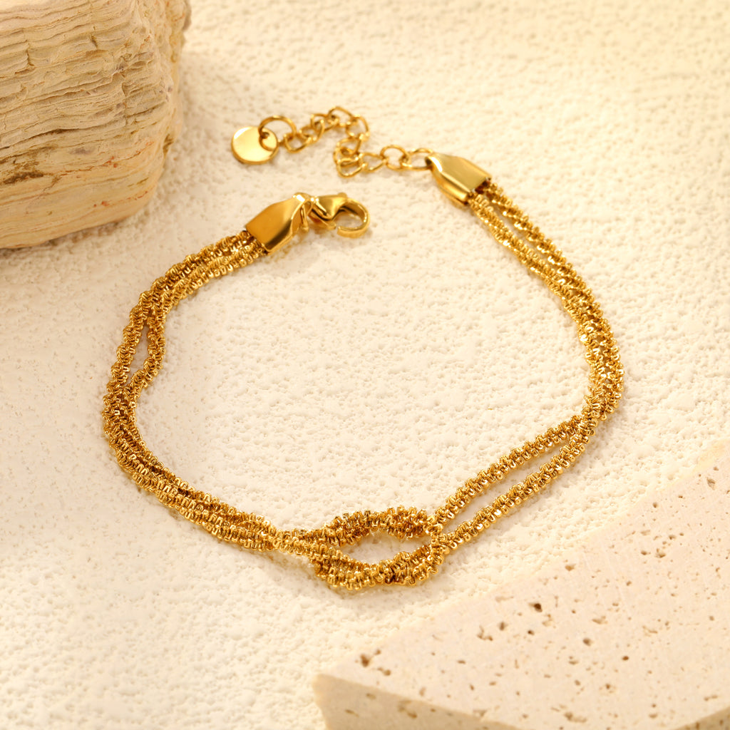 2.3mm Double Clasp Cauliflower Chain 18+3cm+6mm Round Plaque Double Chain Bracelet Gold Color